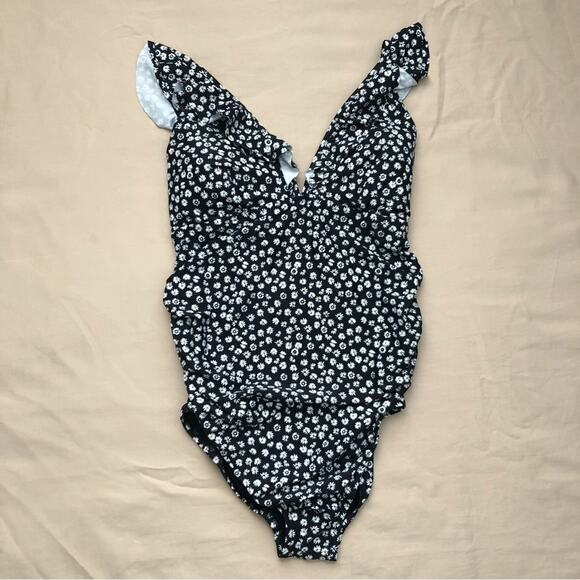 NWT Gap Black Floral Ruffle Maternity One Piece Swimsuit Size Medium - Picture 1 of 7